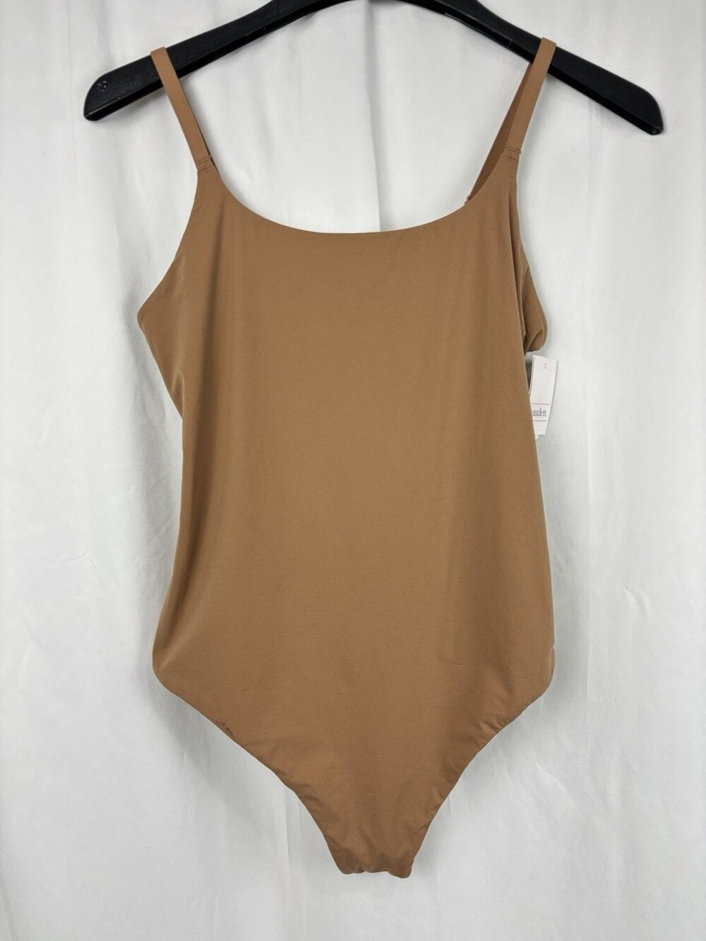 NWT Auden Women's Large Stretch Tank Bodysuit Beige Adjustable Straps